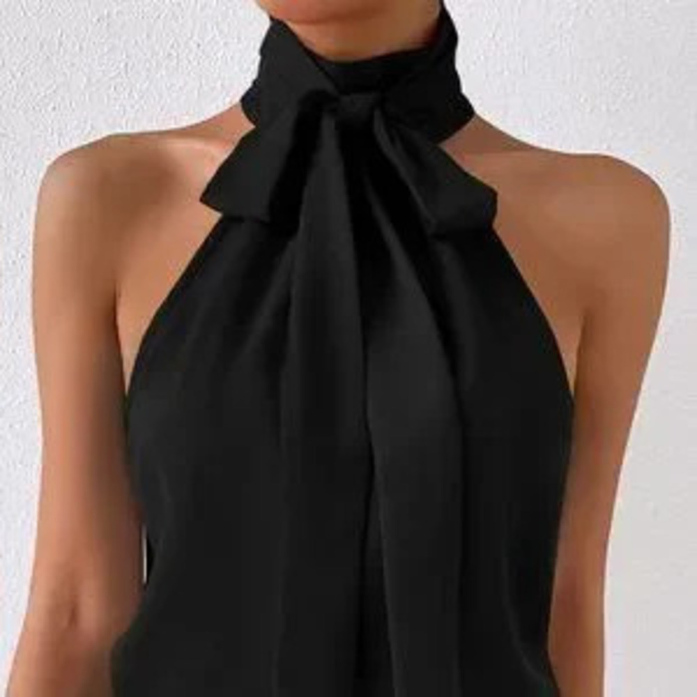 ZARA Black Preppy Womens Solid Tie Neck Halter Top